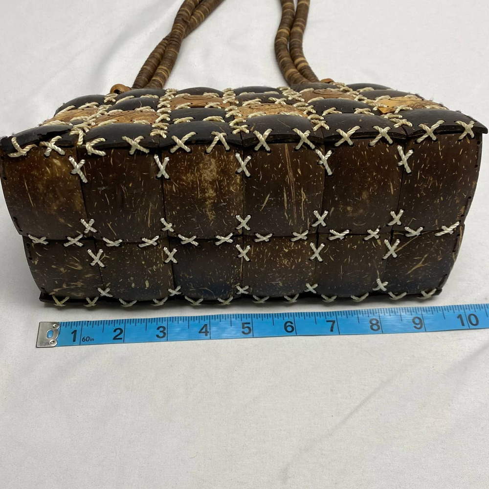Handmade Coconut Shell Patchwork Handbag Tote Shoulder Beaded Strap - Picture 7 of 10